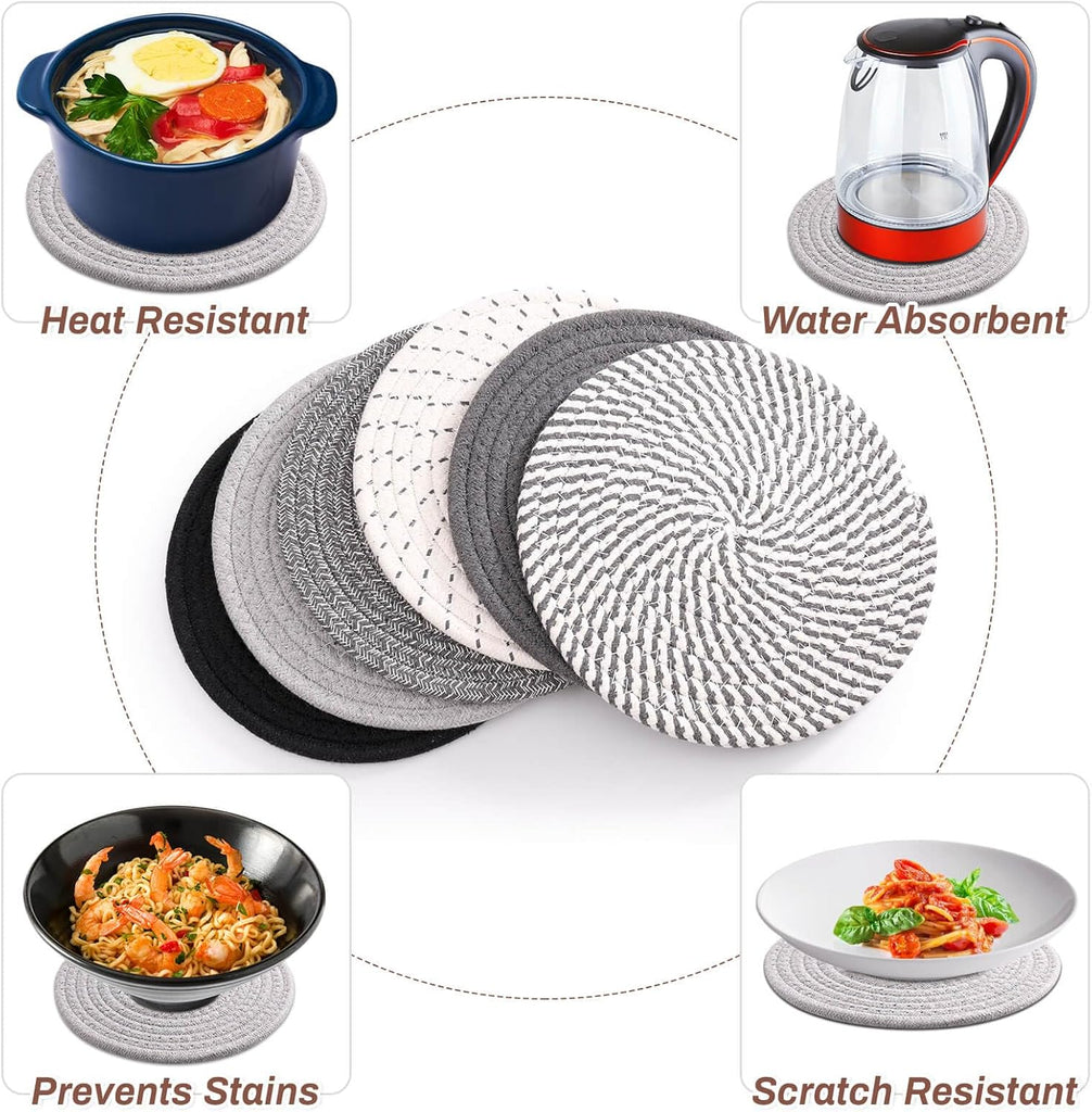 8'' Trivets Hot Dishes, Hot pots and Pans, 6 Heat Resistant Hot Pads, Pot Holders Kitchen, Hot Plate Mats Kitchen
