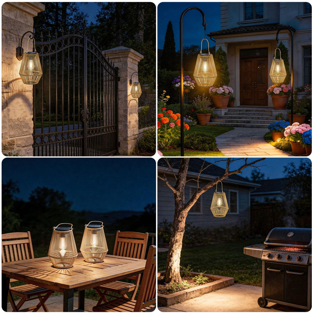 Solar Lanterns Outdoor Waterproof, 2 Pack Hanging Solar Lights for Outside, Auto On/Off Solar Powered Lanterns Yard