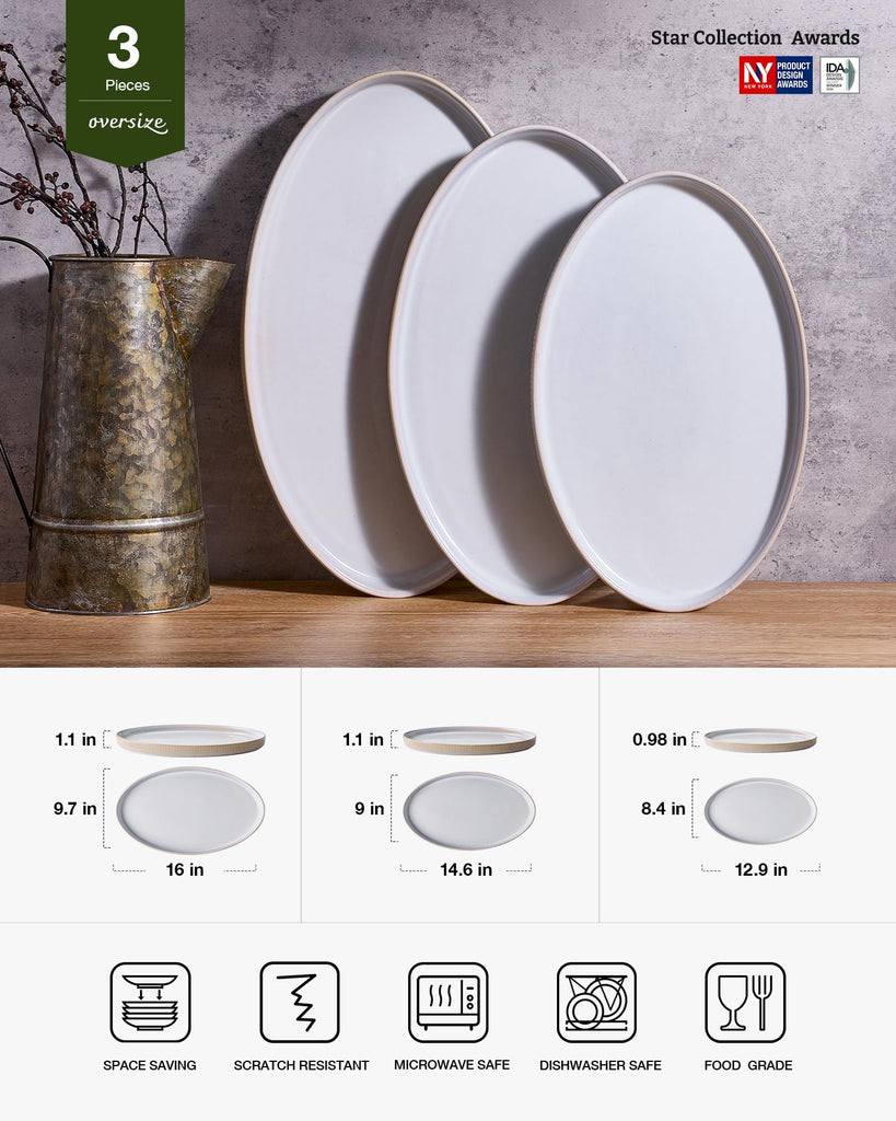 Large Serving Platters Set of 3 Sizes - Oval, Cappuccino White