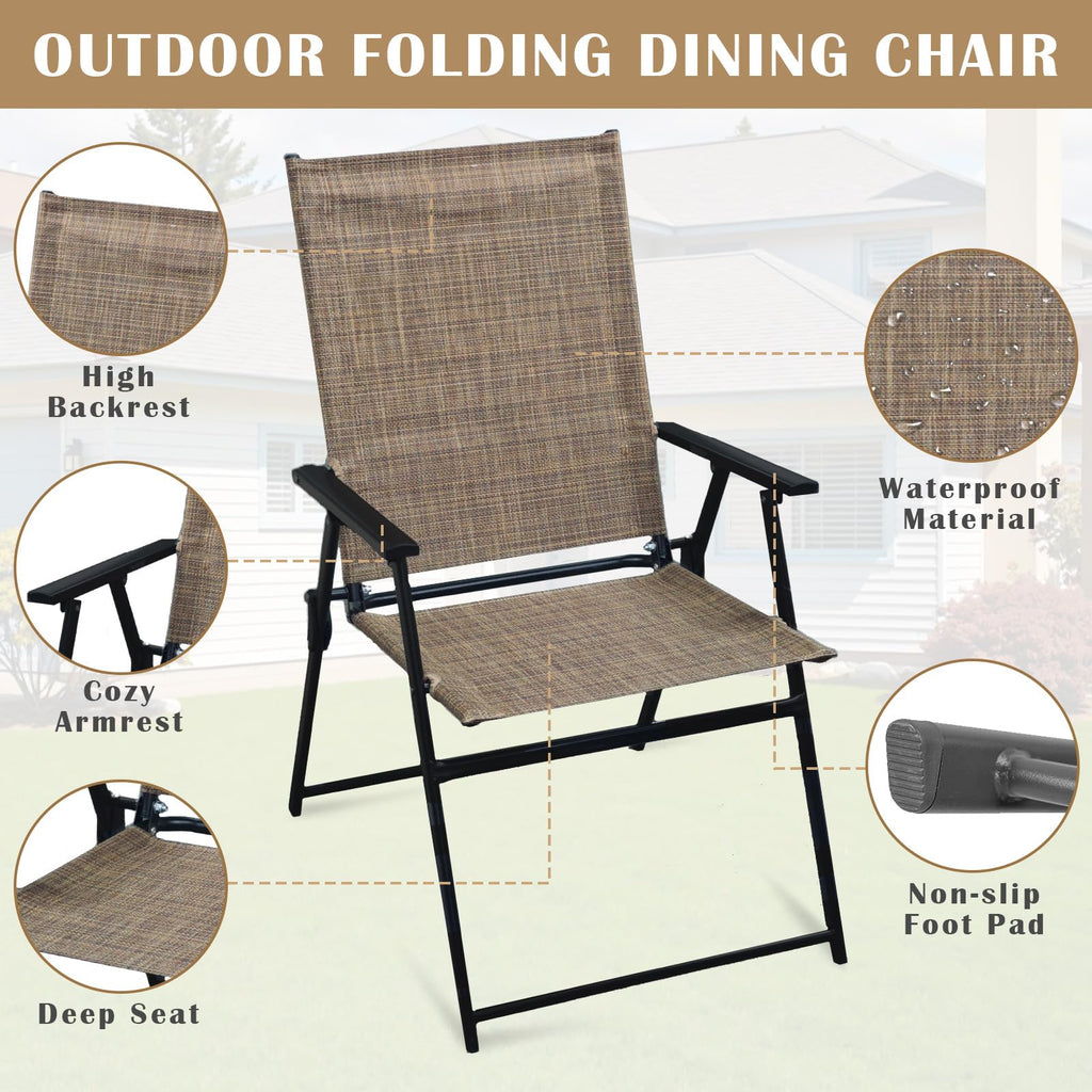Folding Patio Chairs Set of 2 Stackable Outdoor Chairs with Armrests Backrest Portable Folding Chair Garden Camping