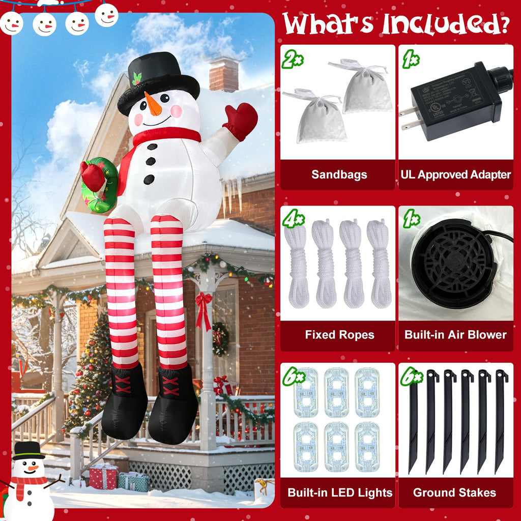 10FT Inflatable Snowman, Outdoor Christmas Decor with LED Lights for Yard