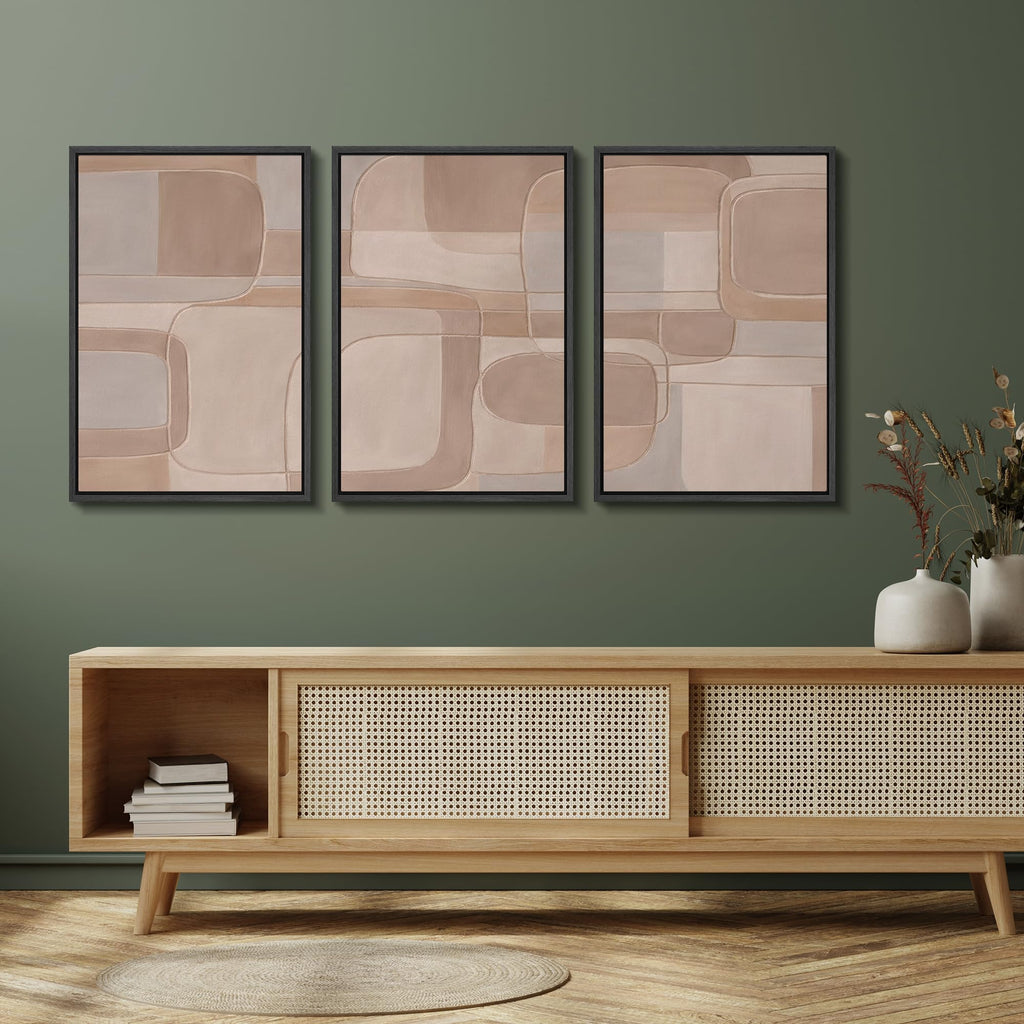 Framed Canvas Print Wall Art Set Soft Neutral Geometric Abstract Illustrations Modern Art Relax/Calm - 16"x24"x3 BLACK