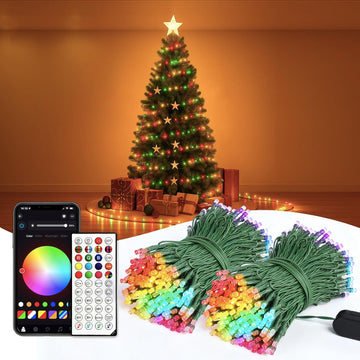Smart RGB+IC String Lights with 300 LED, 98 FT Indoor Color Changing Christmas Lights, APP & Remote Control, 84