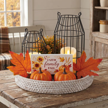 Rustic Farmhouse Lanterns Set Fall Decor for Dining Table Centerpieces | Set of 9 Artificial Maple Leaves, Autumn