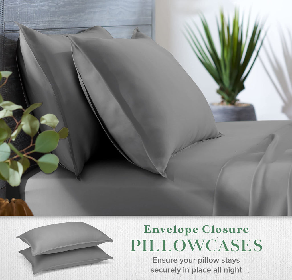 100% Organic Eucalyptus Bed Sheets King Size 4 Piece Set, Tencel Lyocell, Silky Soft & Smooth, Breathable, 16 Inch