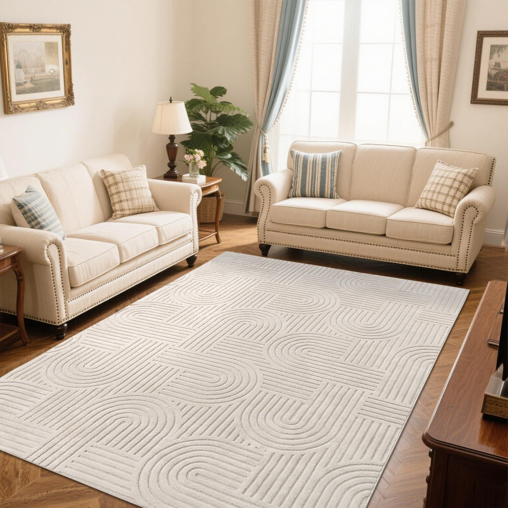 Soft Cozy Fluffy Arch Pattern High Low Pile Area Rugs Non Slip Washable Scandinavian Minimalist Rug Modern