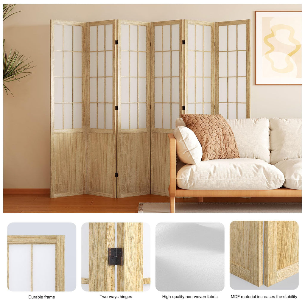 Room Divider, 66.9Inch Tall Japanese Shoji Style Folding Wood Screen with Double Hinges Bedroom Hotel Decoration