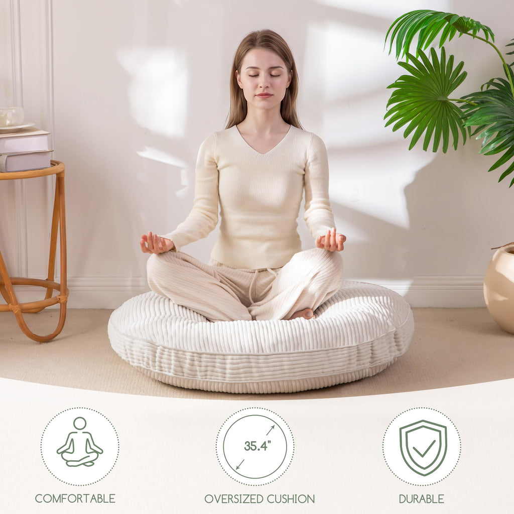 35" Floor Pillow Cushion for Adults, Meditation Cushion Pillow, Extra Large Square Floor Sitting, Tufted Corduroy