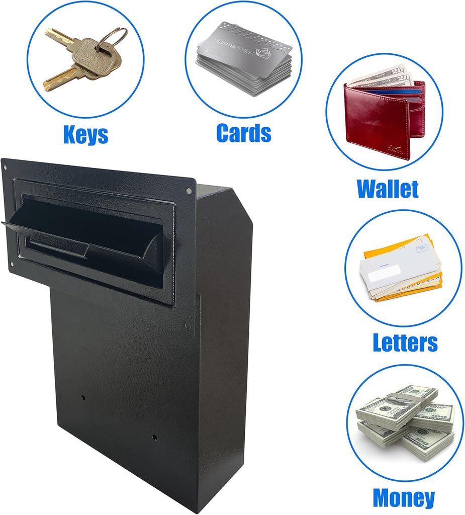Door Drop Box, Mail Slots for Mail, Rent, Deposit, and Night Key - Black