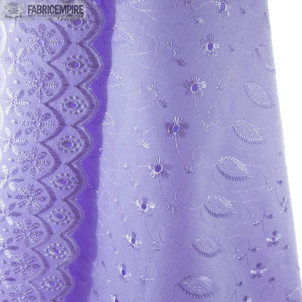 Daisy in Leaf 100% Cotton Embroidered Eyelet Fabric 42" Wide Sold by The Yard (Lavender)