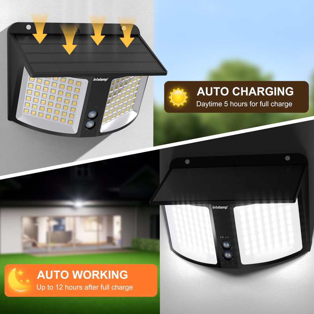 Solar Motion Sensor Light Outdoor Security Flood Light Waterproof
