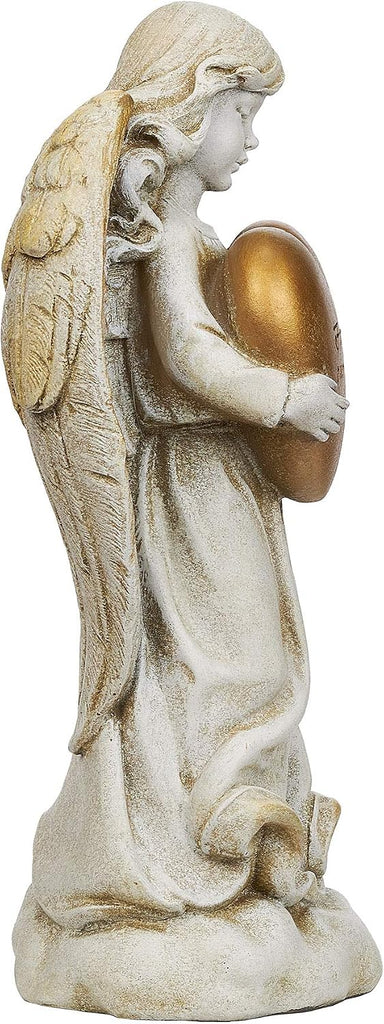 By - 12.25" H Memorial Angel Holding a Heart Garden Statue, Religious Outdoor Decor