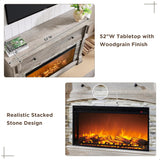 52 Inch Farmhouse Electric Fireplace with Mantel, Tall Fireplace TV Stand with Open Cubby, 36 Inch Freestanding Electric Fireplace Heater, Adjustable 3D Flame, Rustic Oak