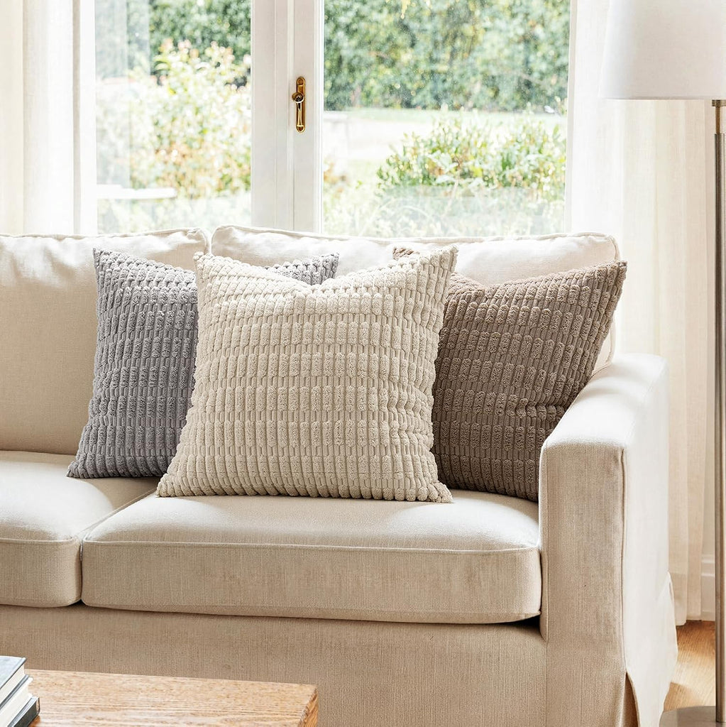 Pack of 2 Corduroy Decorative Throw Pillow Covers 18x18 Inch Soft Boho Striped Pillow Covers Modern Farmhouse Home Decor