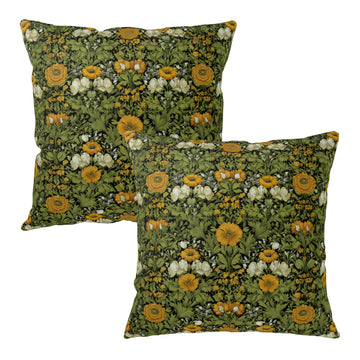 Dark Green Plant Floral Pillow Covers 24x24 Sage Green Botanical Throw Pillow Covers Fern Leaf White Orange Flowers