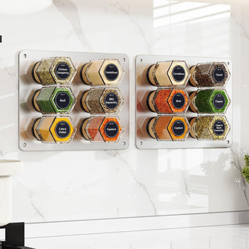 Set of 12 Magnetic Spice Tins with 2 Black Metal Wall-Plates,100 Preprinted Seasoning Label Stickers,2 Styles for 3