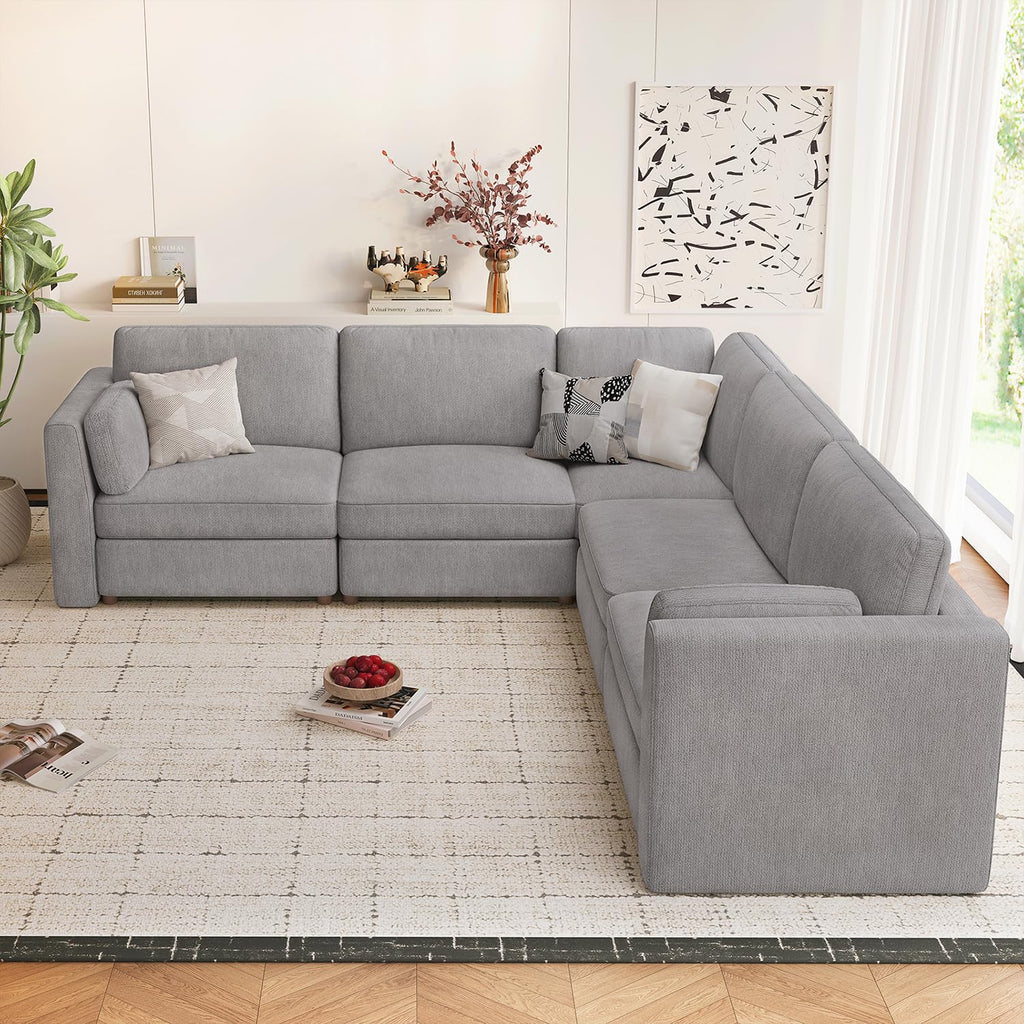Oversized Cloud Couch 5 Seater V Shaped Modular Sectional Sofa Gray