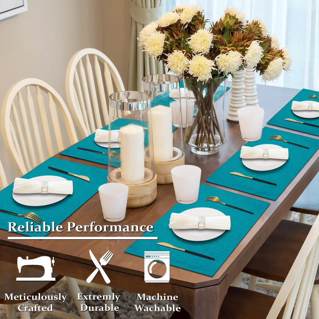 Cloth Placemats Set of 4, Cotton Linen Blend Place Mats, Teal