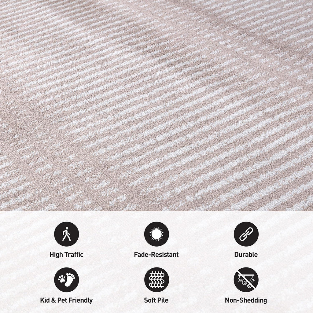 Contemporary Stripe Lines High Traffic Area Rug Beige