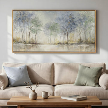 Framed Abstract Neutral Forest Landscape Wall Art, 60x30 In