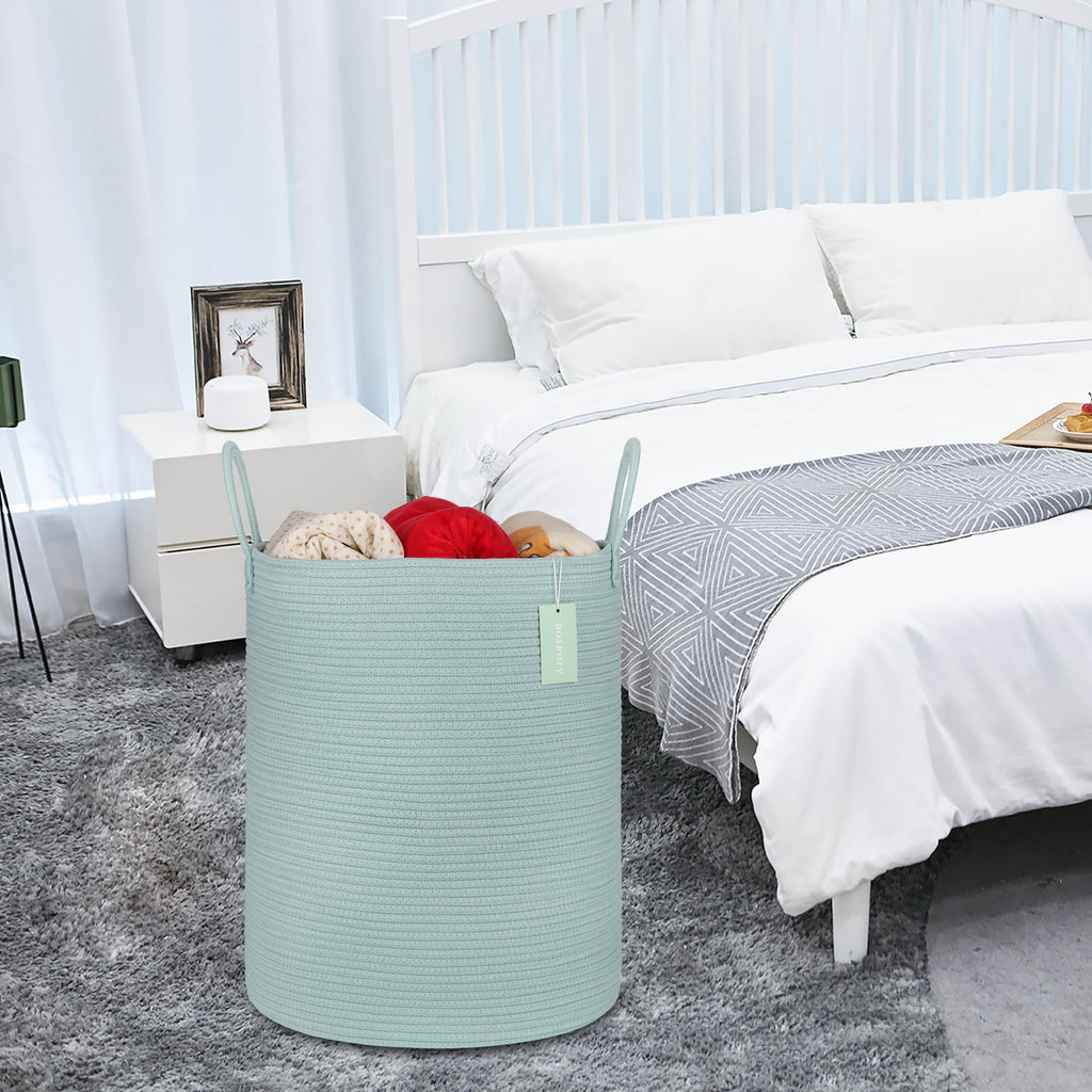 Large Cotton Rope Laundry Hamper for Clothes 65L, Light Green