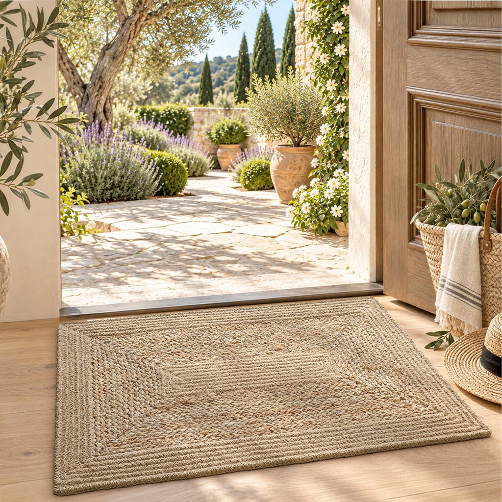 Jute Door Mat 24x36, Non Slip Doormat Indoor Entrance, Heather Tan