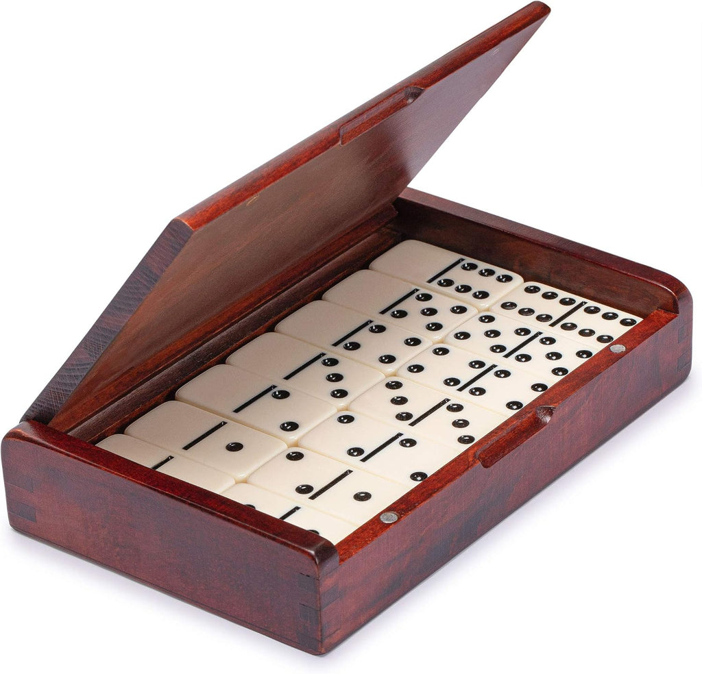 YMI Double 6 Dominoes Set with Dark Oak Wood Case - Set of 28