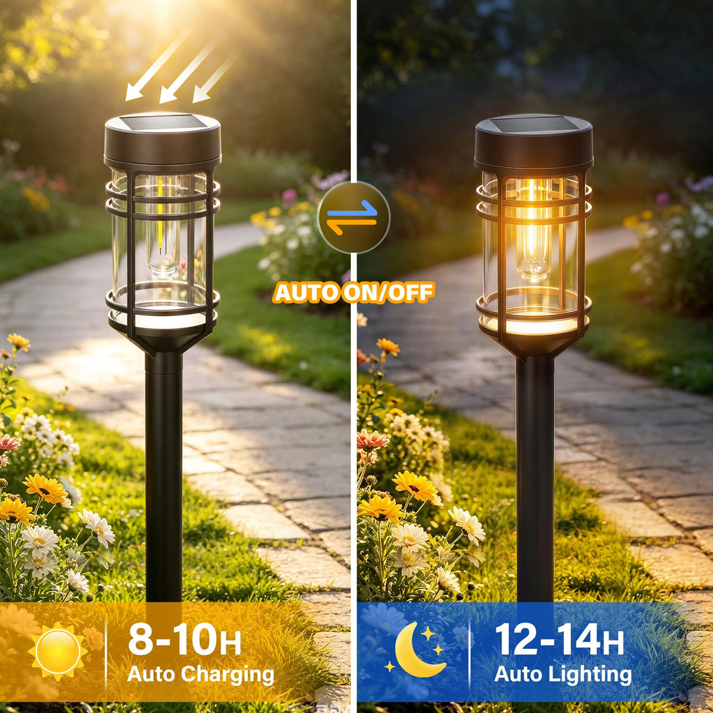 Solar Pathway Lights Outdoor 6 Packs, Solar Garden Lights IP65 Waterproof, LED Solar Powered Path Light Auto On/Off