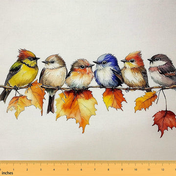 Birds Fabric by The Yard 10 Yards Maple Leaves Rustic Birds Upholstery Fabric Birds On The Branch Decorative