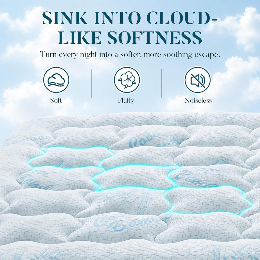 Queen Mattress Topper, Cooling Gel Memory Foam Topper for Hot Sleepers | Bamboo-Derived Breathable Fabric, Soft