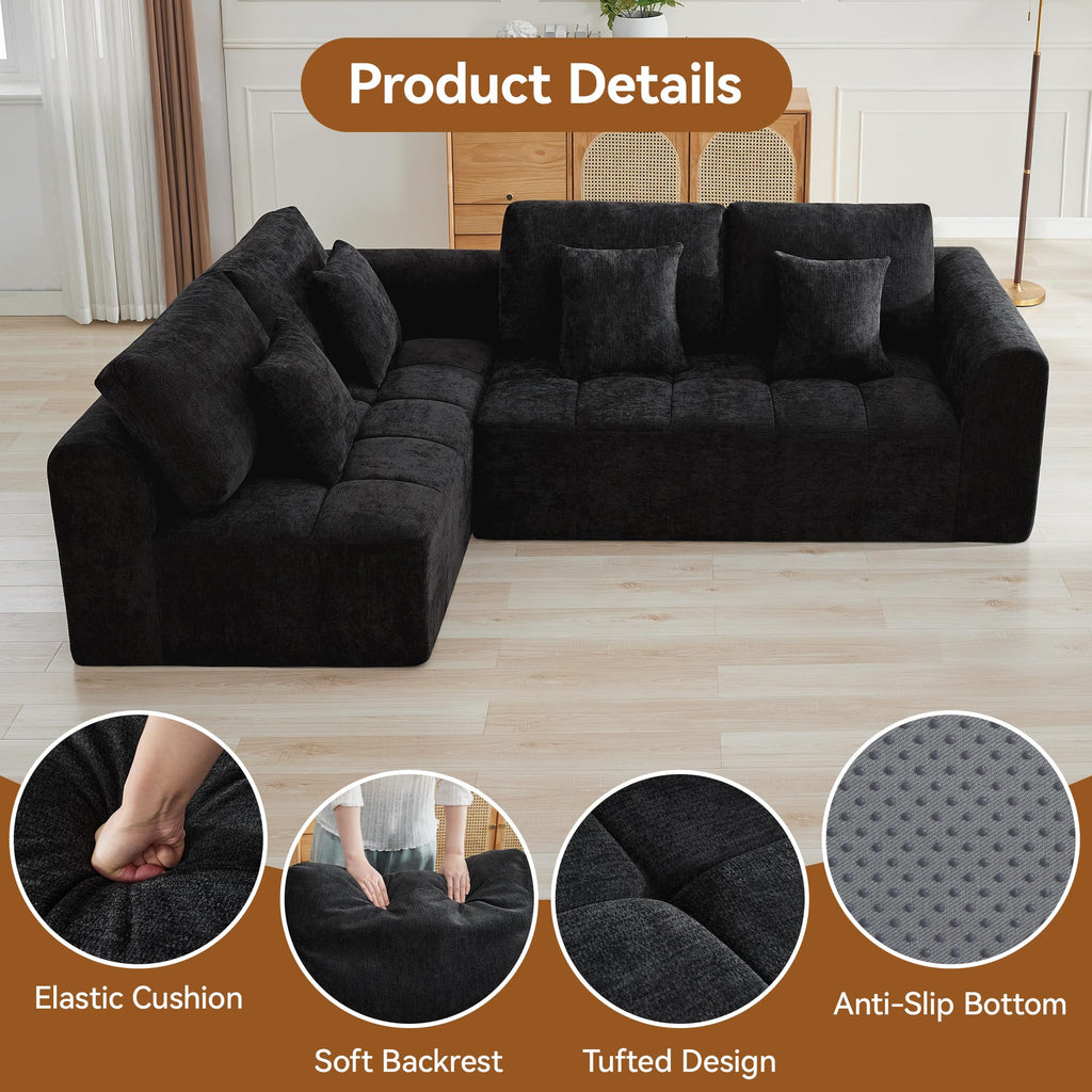 110''Modular Sectional Couches, Cloud Boneless Compressed Sofa Left Facing Chaise, Oversized L Shaped 4 Seater