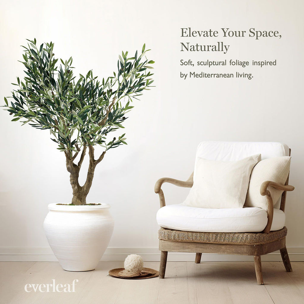 4.5 ft Faux Olive Tree, Real Touch Artificial Olive Tree Indoor, Realistic Thick Trunk, Premium Small Olive Tree