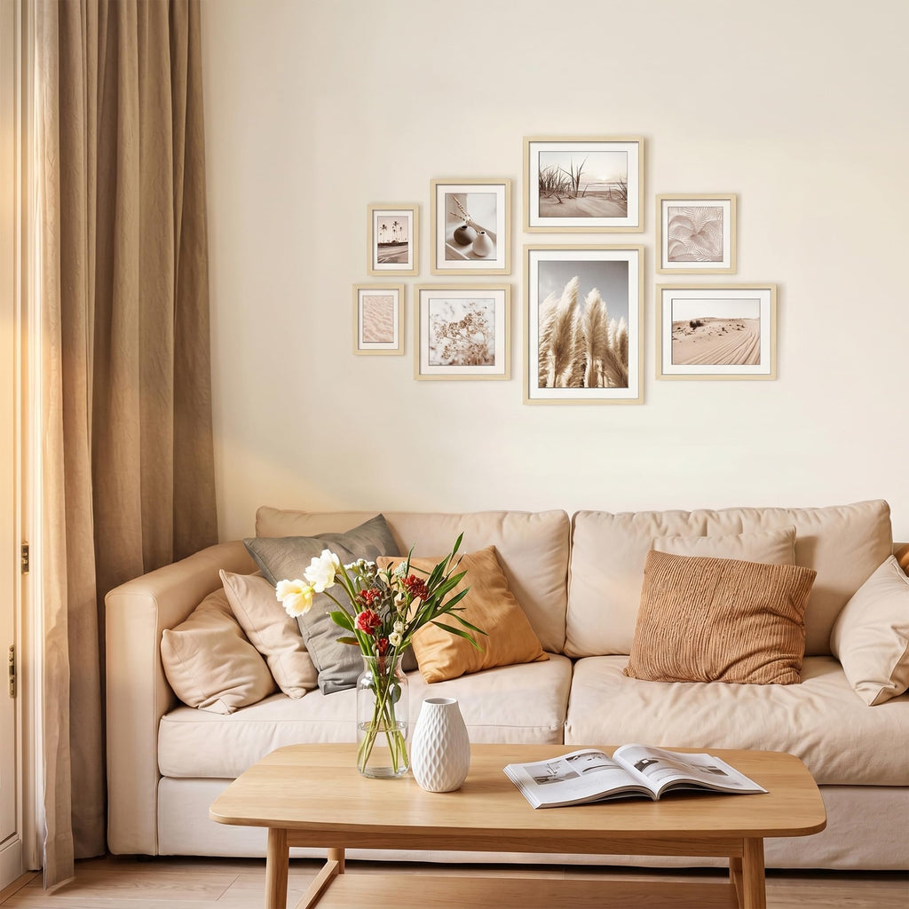 Gallery Wall Frame Set, 8 Pack Beige Picture Frames, Large