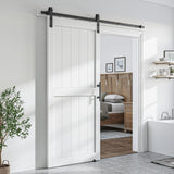 36 x 84 inch White Sliding MDF Barn Door with 6.6FT Black Sliding Door Hardware Kit & Handle, Pre-Dr