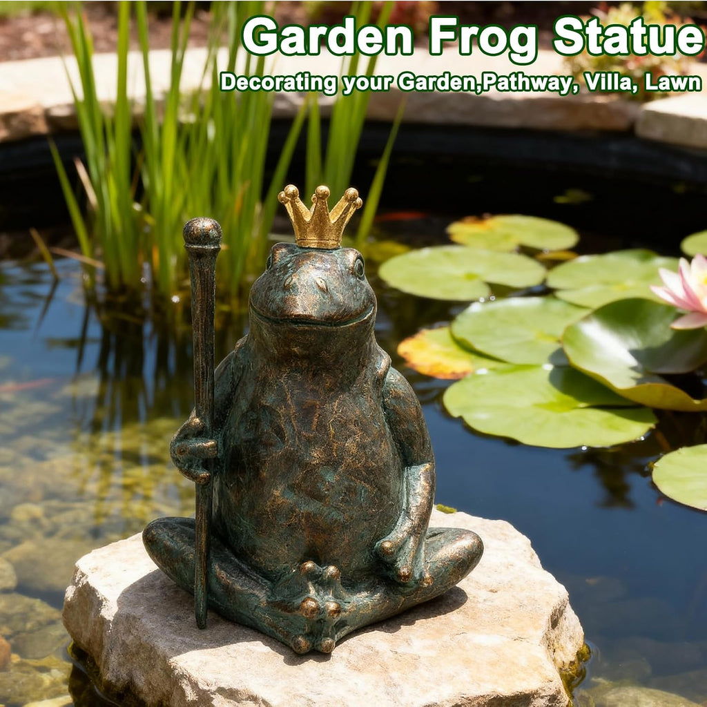 Frog Garden Statue, Yard Decorations Outdoor Decor, Weather-Resistant Animal Figurines & Sculptures, Seated Prince