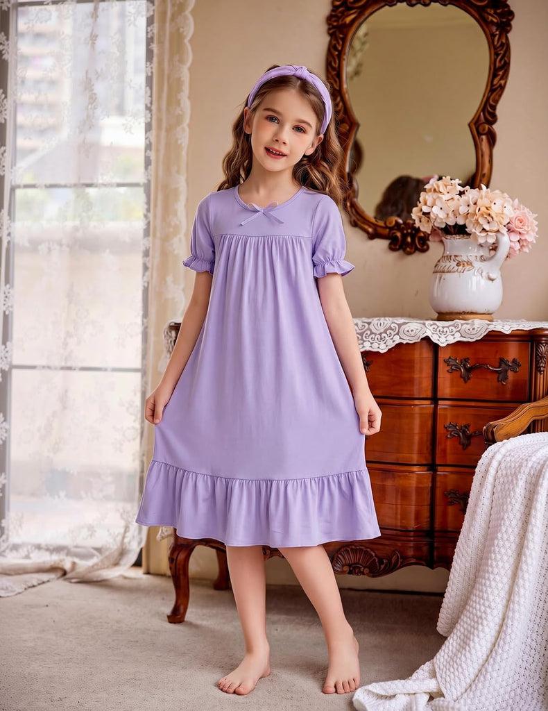Girls Nightgowns Princess Short Sleeve Sleepwear Soft Sleep Dress