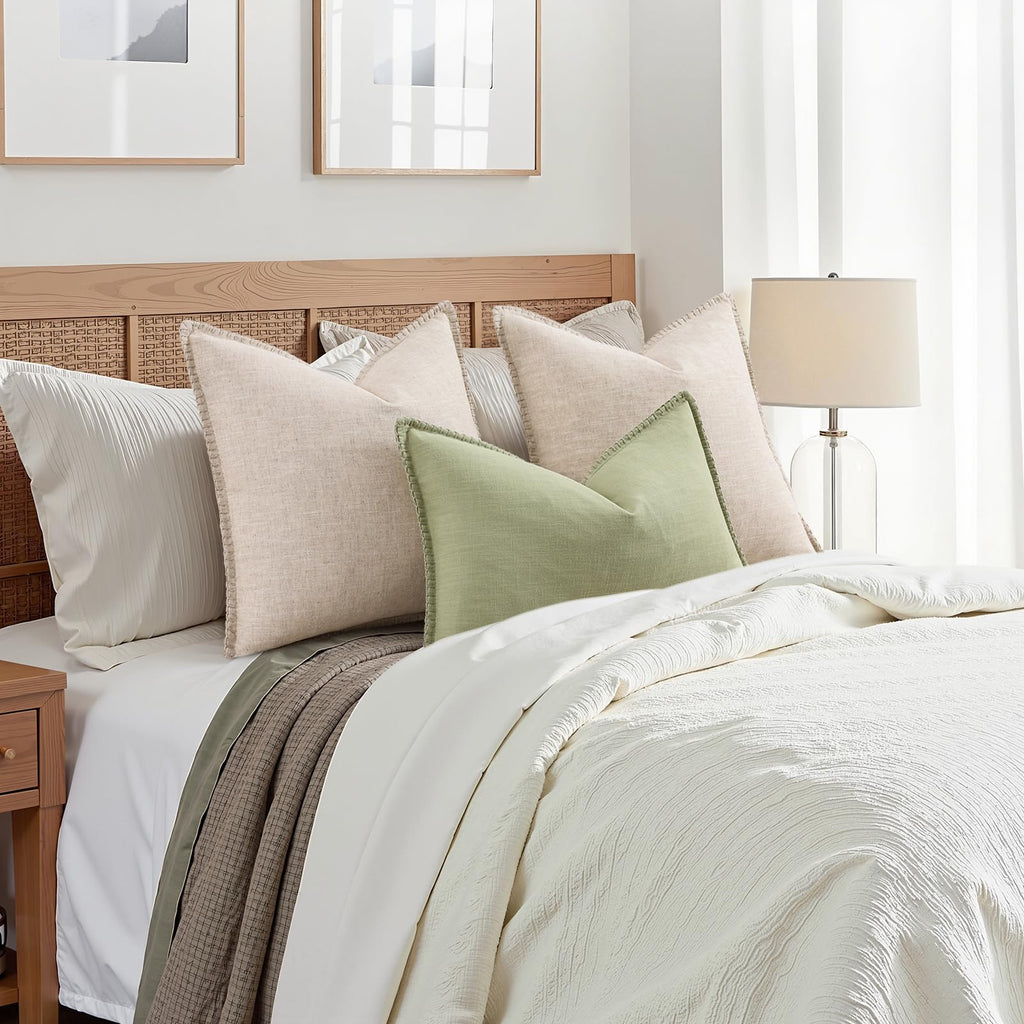 Linen Natural Beige Throw Pillow Covers 18X18 Set of 2