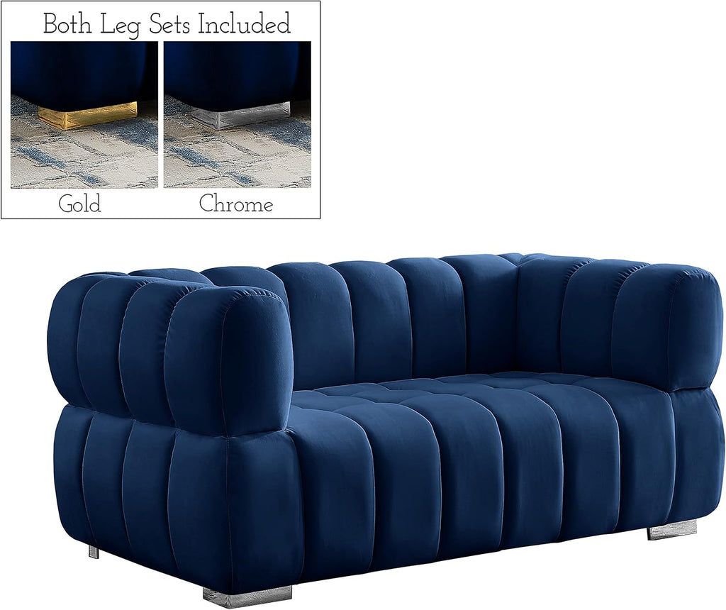 670Navy-L Gwen Collection Modern | Contemporary Velvet Upholstered Loveseat with Deep Biscuit Tufting