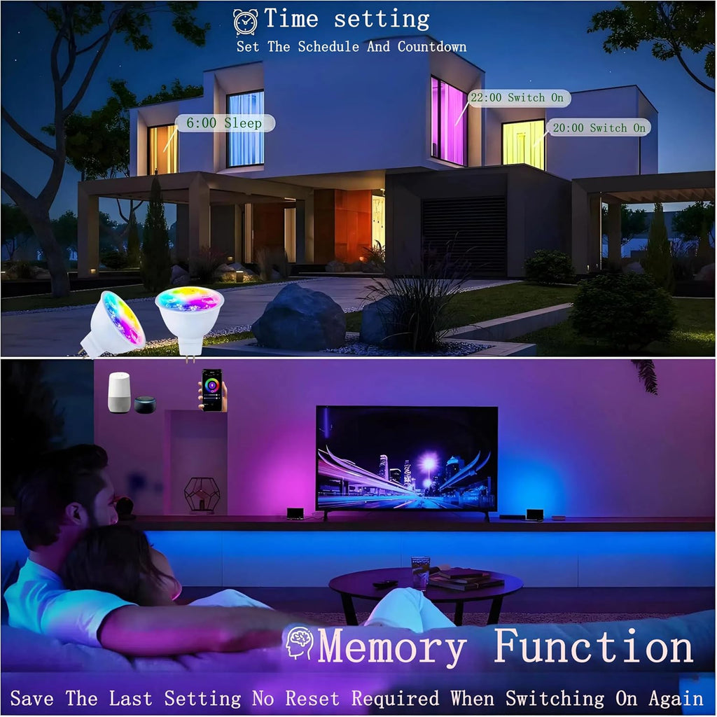 Smart MR16 LED Bulb Dimmable Color Changing, 12V Gu5.3 Bi-pin Base, WiFi & Bluetooth LED Bulbs Work with Alexa