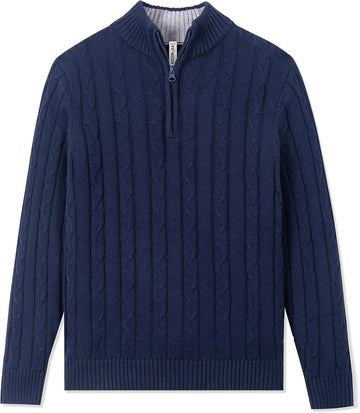 Boys Sweater Cotton Quarter Zip Sweater Kids Cable Knit Pullover