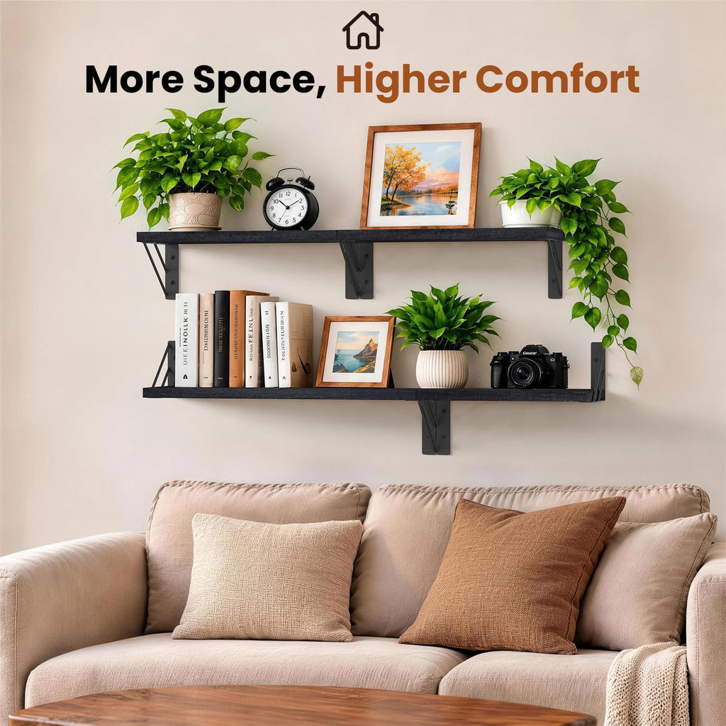 Wall Mounted Black Floating Shelves For Wall (Set of 4, 16.5" Mixed)
