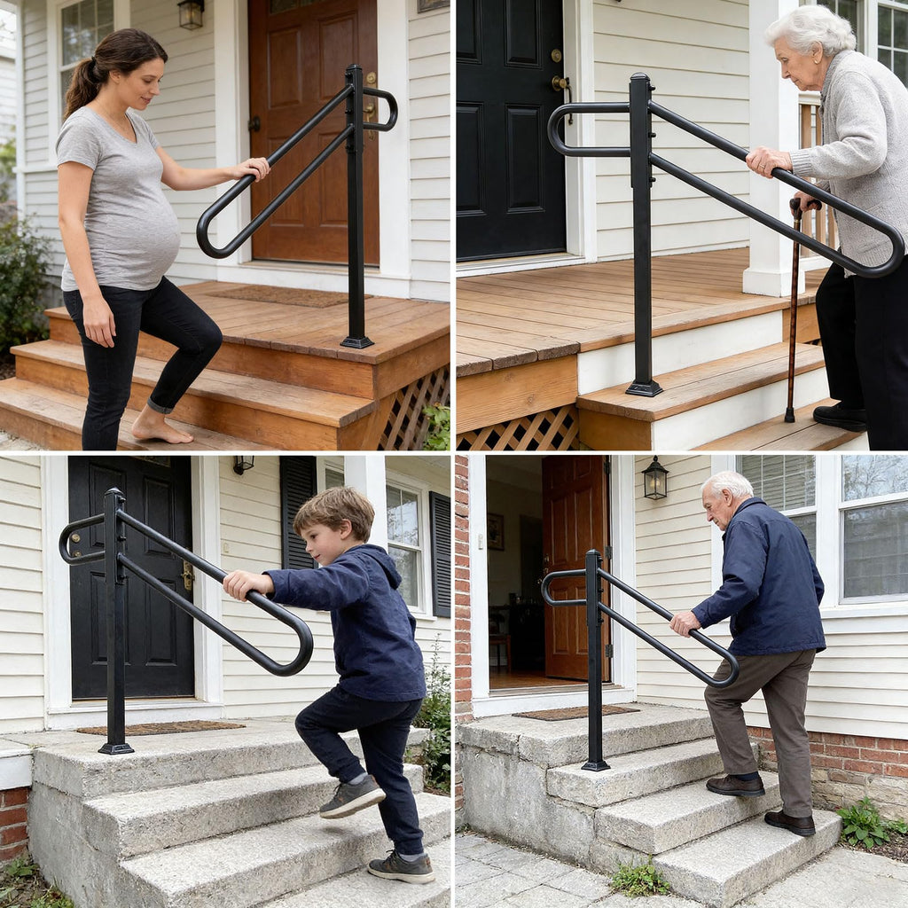 28"-8.5" L X 35.5" H Single Post Wrought Iron Handrails for Outdoor