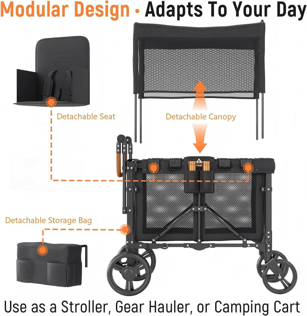 Wagon Stroller for 2 Kids with Canopy & Removable Seat Pads