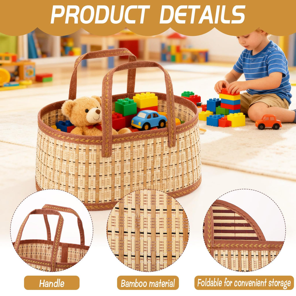 4 Set Baskets for Gifts Empty, Large Gift Empty Bamboo Basket with Handles, Foldable Woven Gift Basket with Wrap