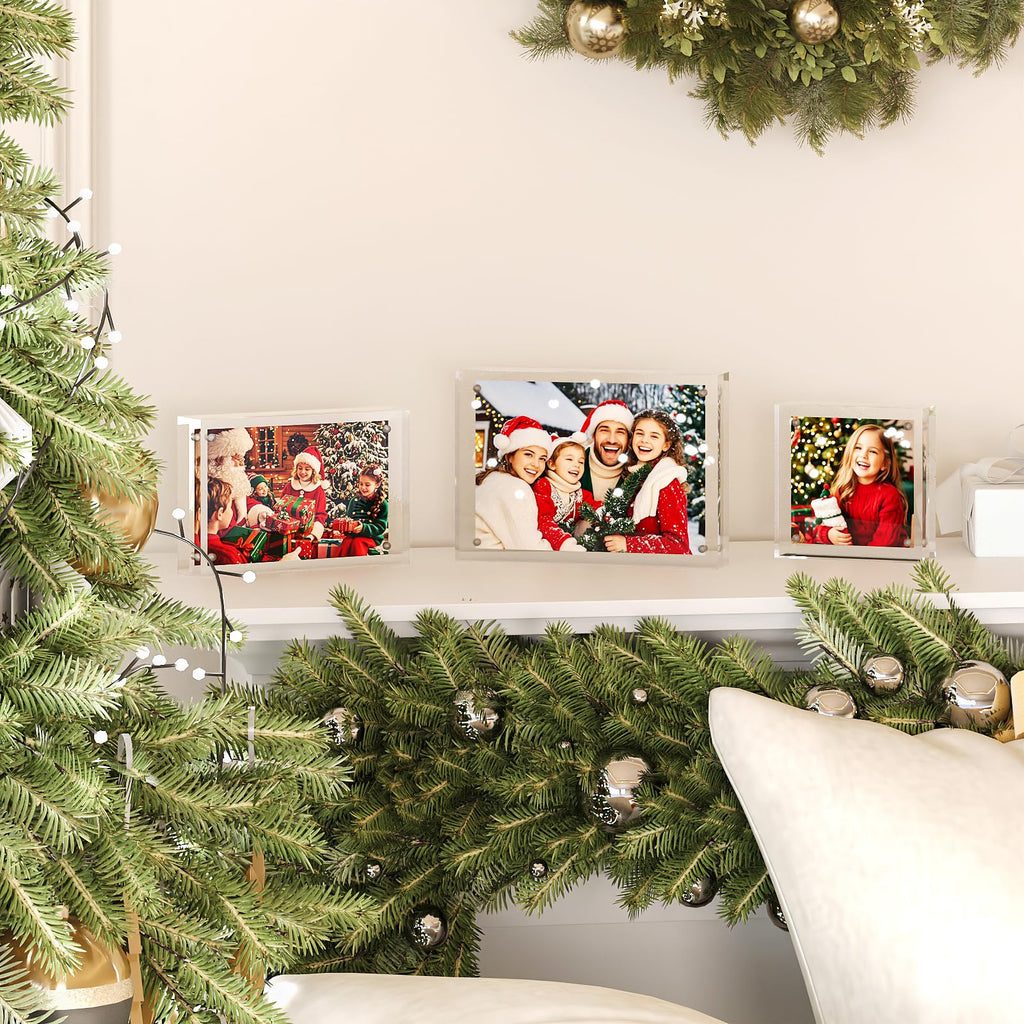 5x7 Acrylic Frames 4 Pack, 20mm Thicker Frameless Clear Picture Frames, Double Sided Magnetic Picture Frames, Free