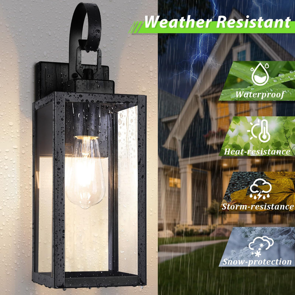 16.5" Large Outdoor Wall Light Fixtures, Modern Black Porch Lights