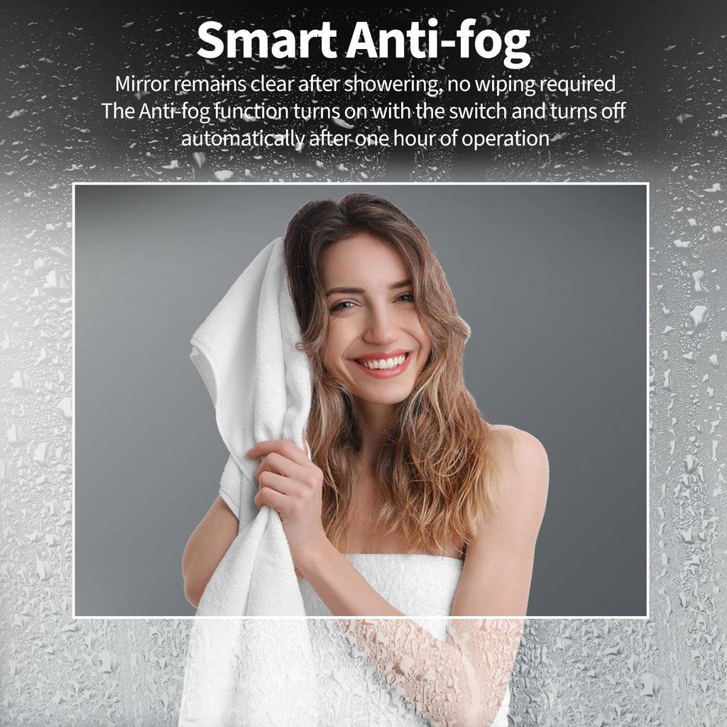 48x32 LED Bathroom Mirror with Light, Anti-Fog, 3 Colors