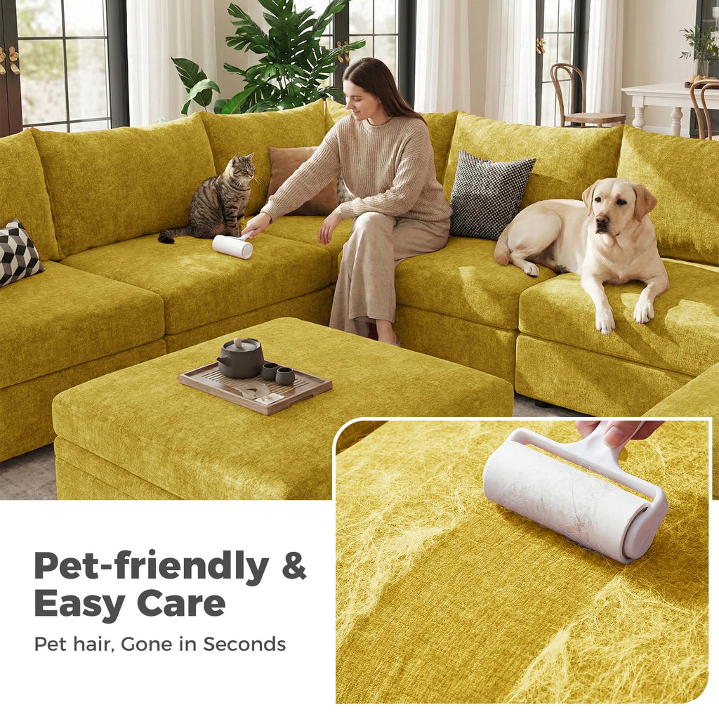 135.5" Oversized Modular Sectional Couch, L Shaped Convertible Sofa, Large 6 Seat Corner Couches Deep Seat Yellow