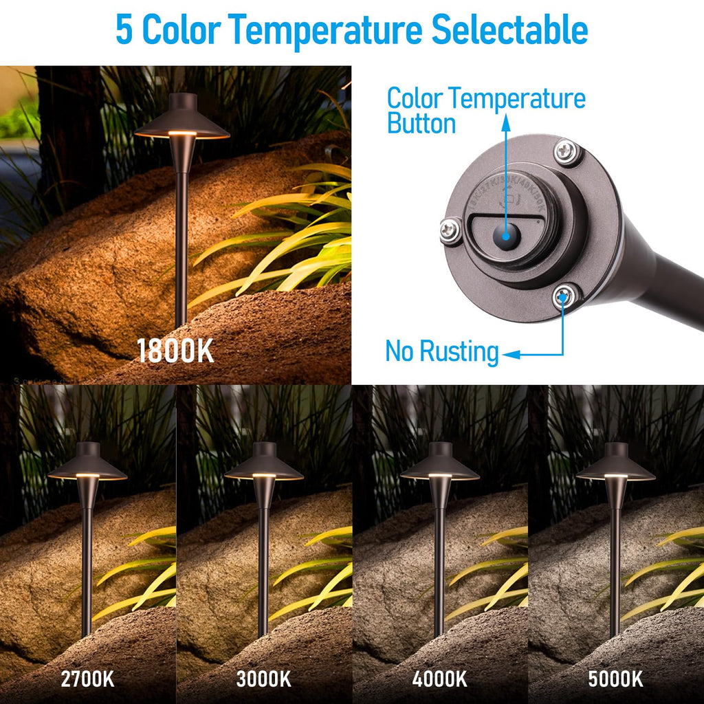 5CCT Low Voltage LED Pathway Lights, Hat Shape Head