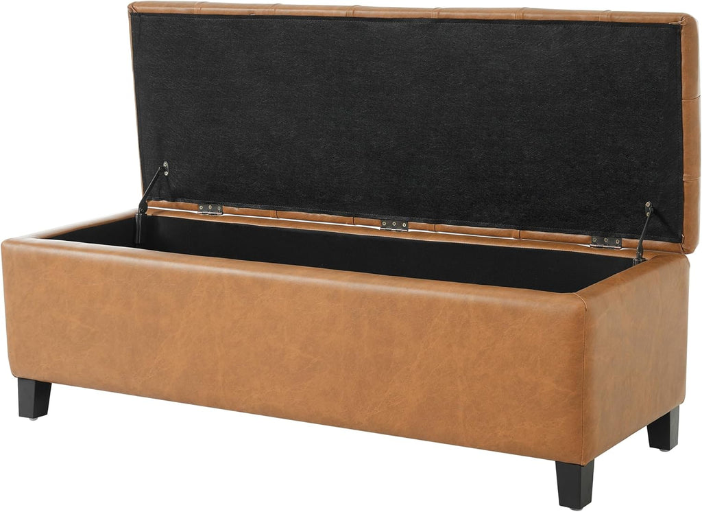 Ottilie Faux Leather Storage Ottoman Bench, Wooden Rectangular Ottoman with Storage, Bedroom End of Bed Foot Stool